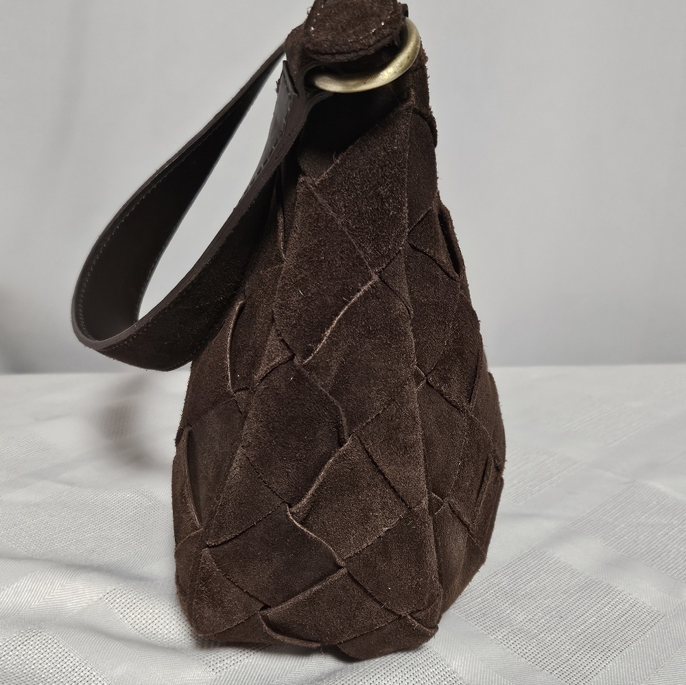 Chocolate Suede Woven Crescent/hobo Bag W/ Crossbody Option - Picture 3 of 11